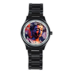 Let That Shit Go Buddha Low Poly (6) Stainless Steel Round Watch by 1xmerch