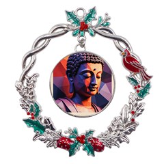 Let That Shit Go Buddha Low Poly (6) Metal X mas Wreath Holly Leaf Ornament by 1xmerch