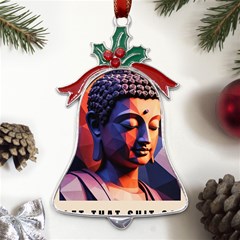 Let That Shit Go Buddha Low Poly (6) Metal Holly Leaf Bell Ornament