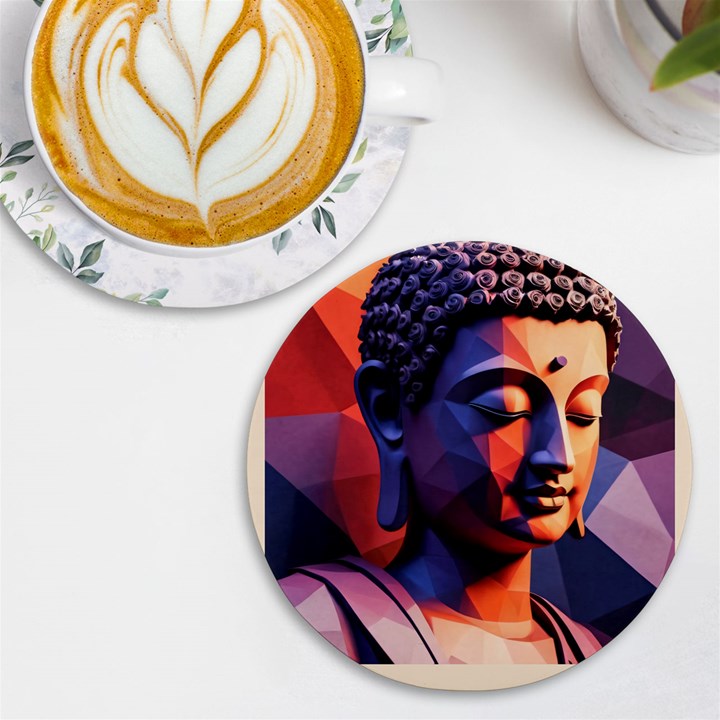 Let That Shit Go Buddha Low Poly (6) UV Print Round Tile Coaster