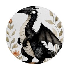 Cute Black Baby Dragon Flowers Painting (2) Ornament (round) by 1xmerch