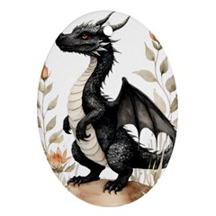 Cute Black Baby Dragon Flowers Painting (2) Ornament (oval) by 1xmerch