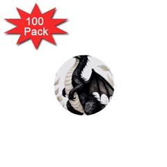 Cute Black Baby Dragon Flowers Painting (2) 1  Mini Buttons (100 Pack)  by 1xmerch