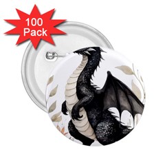 Cute Black Baby Dragon Flowers Painting (2) 2 25  Buttons (100 Pack)  by 1xmerch