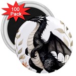 Cute Black Baby Dragon Flowers Painting (2) 3  Magnets (100 pack) Front