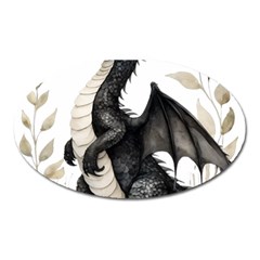 Cute Black Baby Dragon Flowers Painting (2) Oval Magnet by 1xmerch