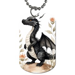 Cute Black Baby Dragon Flowers Painting (2) Dog Tag (one Side) by 1xmerch