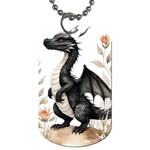 Cute Black Baby Dragon Flowers Painting (2) Dog Tag (One Side) Front