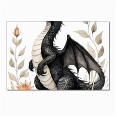 Cute Black Baby Dragon Flowers Painting (2) Postcards 5  X 7  (pkg Of 10) by 1xmerch