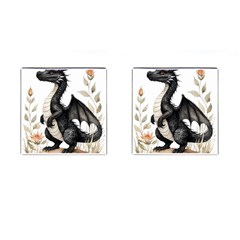 Cute Black Baby Dragon Flowers Painting (2) Cufflinks (square) by 1xmerch