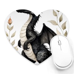 Cute Black Baby Dragon Flowers Painting (2) Heart Mousepad by 1xmerch