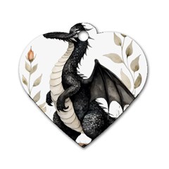 Cute Black Baby Dragon Flowers Painting (2) Dog Tag Heart (two Sides) by 1xmerch