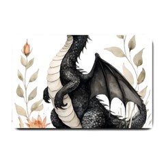 Cute Black Baby Dragon Flowers Painting (2) Small Doormat by 1xmerch