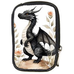 Cute Black Baby Dragon Flowers Painting (2) Compact Camera Leather Case by 1xmerch