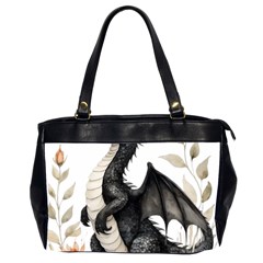 Cute Black Baby Dragon Flowers Painting (2) Oversize Office Handbag (2 Sides) by 1xmerch