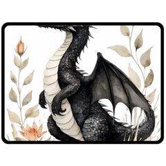 Cute Black Baby Dragon Flowers Painting (2) Fleece Blanket (large) by 1xmerch