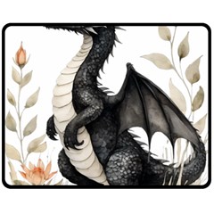 Cute Black Baby Dragon Flowers Painting (2) Fleece Blanket (medium) by 1xmerch