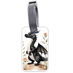 Cute Black Baby Dragon Flowers Painting (2) Luggage Tag (one Side) by 1xmerch