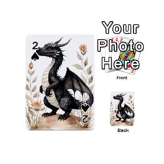 Cute Black Baby Dragon Flowers Painting (2) Playing Cards 54 Designs (mini) by 1xmerch