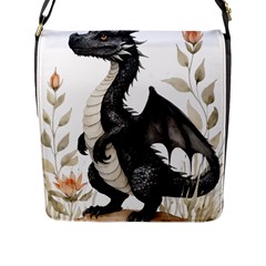 Cute Black Baby Dragon Flowers Painting (2) Flap Closure Messenger Bag (l) by 1xmerch