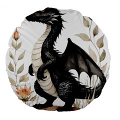 Cute Black Baby Dragon Flowers Painting (2) Large 18  Premium Flano Round Cushions by 1xmerch