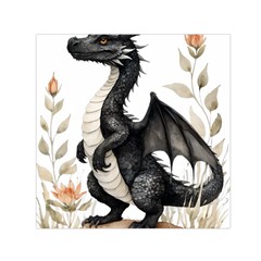 Cute Black Baby Dragon Flowers Painting (2) Square Satin Scarf (30  X 30 ) by 1xmerch