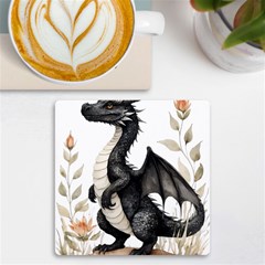 Cute Black Baby Dragon Flowers Painting (2) Uv Print Square Tile Coaster  by 1xmerch