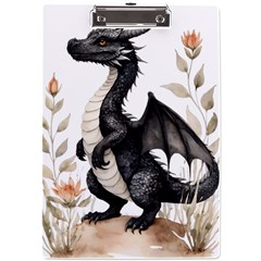 Cute Black Baby Dragon Flowers Painting (2) A4 Acrylic Clipboard by 1xmerch