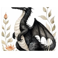 Cute Black Baby Dragon Flowers Painting (2) Premium Plush Fleece Blanket (medium) by 1xmerch