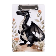 Cute Black Baby Dragon Flowers Painting (2) A5 Acrylic Clipboard by 1xmerch