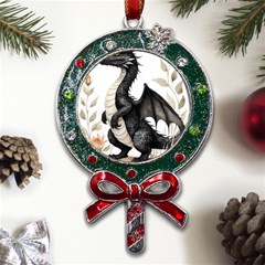 Cute Black Baby Dragon Flowers Painting (2) Metal X mas Lollipop With Crystal Ornament by 1xmerch