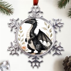 Cute Black Baby Dragon Flowers Painting (2) Metal Large Snowflake Ornament by 1xmerch