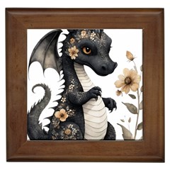 Cute Black Baby Dragon Flowers Painting (7) Framed Tile by 1xmerch