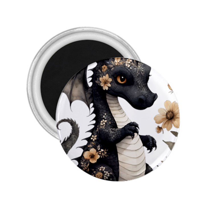 Cute Black Baby Dragon Flowers Painting (7) 2.25  Magnets