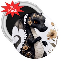 Cute Black Baby Dragon Flowers Painting (7) 3  Magnets (10 Pack)  by 1xmerch