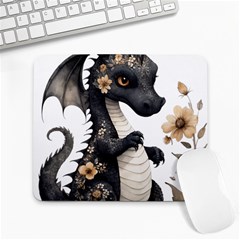 Cute Black Baby Dragon Flowers Painting (7) Large Mousepad by 1xmerch