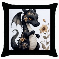 Cute Black Baby Dragon Flowers Painting (7) Throw Pillow Case (black) by 1xmerch