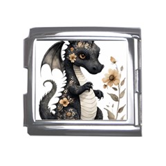 Cute Black Baby Dragon Flowers Painting (7) Mega Link Italian Charm (18mm) by 1xmerch