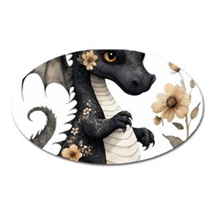 Cute Black Baby Dragon Flowers Painting (7) Oval Magnet by 1xmerch