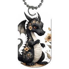 Cute Black Baby Dragon Flowers Painting (7) Dog Tag (one Side) by 1xmerch