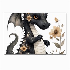 Cute Black Baby Dragon Flowers Painting (7) Postcard 4 x 6  (pkg Of 10) by 1xmerch