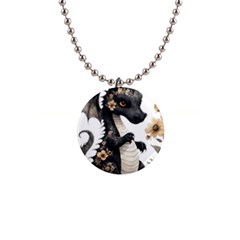 Cute Black Baby Dragon Flowers Painting (7) 1  Button Necklace by 1xmerch