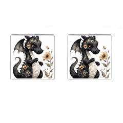 Cute Black Baby Dragon Flowers Painting (7) Cufflinks (square) by 1xmerch