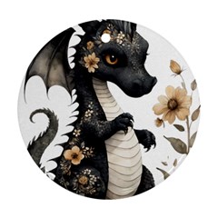 Cute Black Baby Dragon Flowers Painting (7) Round Ornament (two Sides) by 1xmerch