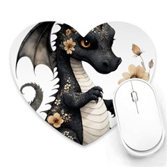 Cute Black Baby Dragon Flowers Painting (7) Heart Mousepad