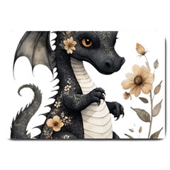 Cute Black Baby Dragon Flowers Painting (7) Large Doormat by 1xmerch