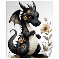 Cute Black Baby Dragon Flowers Painting (7) Canvas 11  X 14 