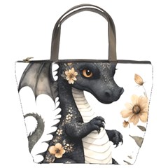 Cute Black Baby Dragon Flowers Painting (7) Bucket Bag by 1xmerch