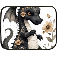 Cute Black Baby Dragon Flowers Painting (7) Two Sides Fleece Blanket (mini) by 1xmerch