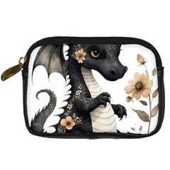 Cute Black Baby Dragon Flowers Painting (7) Digital Camera Leather Case